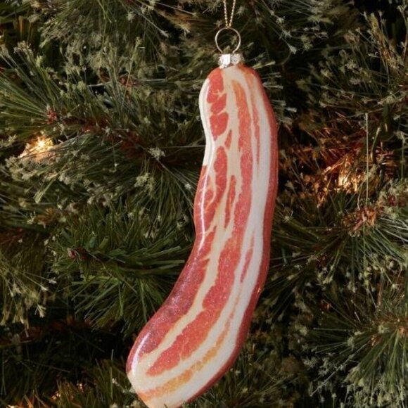 6.5" Juicy Slice of Glitter Bacon Glass Ornament Christmas Decor Gift - Picture 2 of 6